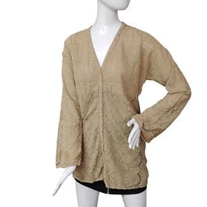 Johnny Was Cupra Rayon Tunic Small Tan All Over Intricate Embroidery Long Sleeve